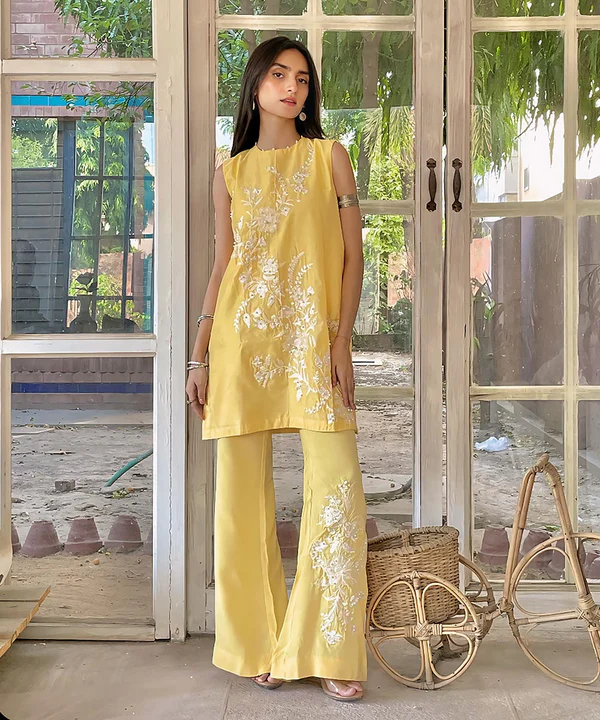 2 Piece - Embroidered Cotton Net Suit